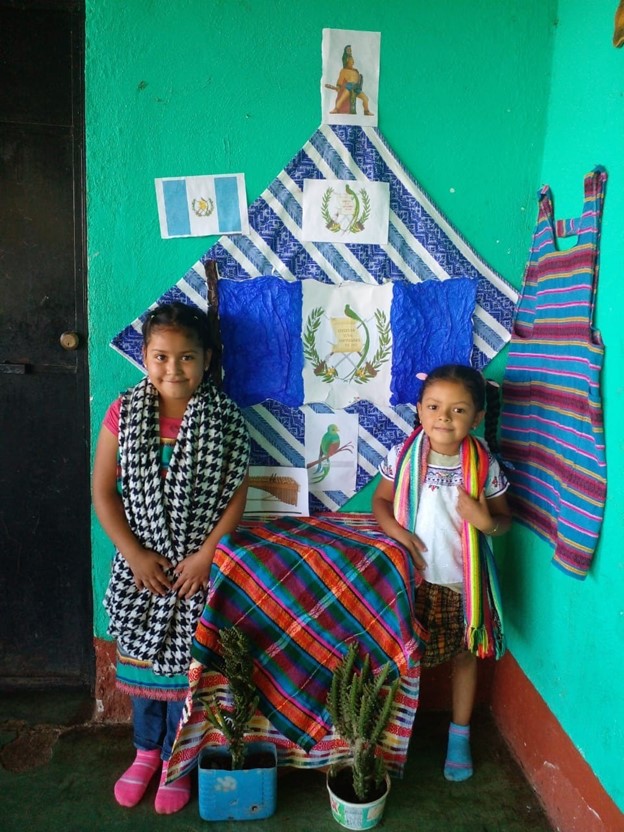 Two girls presenting school work