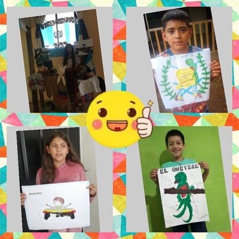Collage of 4 photos of individual 3rd-grade students presenting their work